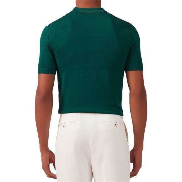 Men's Vintage Knit Polo Shirt Short Sleeve Olive - Picture 3 of 6